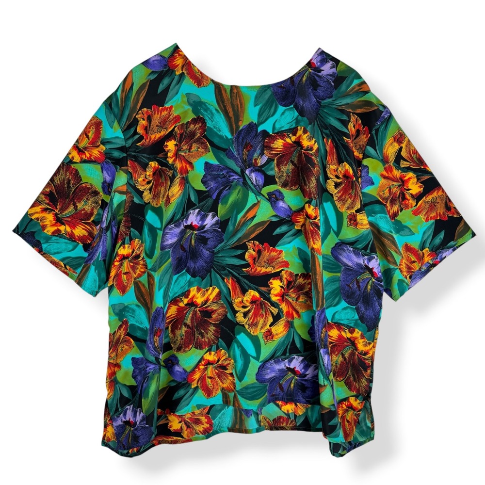Nicola Plus Size Vintage Top Womens Size 3X 90s Tropical Colorful Artsy USA Made